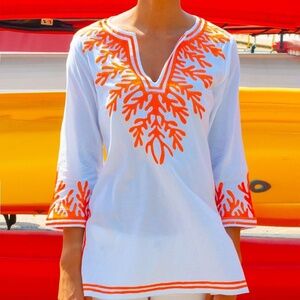 Gretchen Scott Cotton Embroidered Tunic - The Reef. Size S